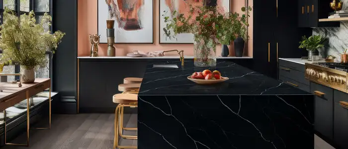 Buy Q Quartz Marquina Midnight Quartz Full Slabs Online | CountertopSmart
